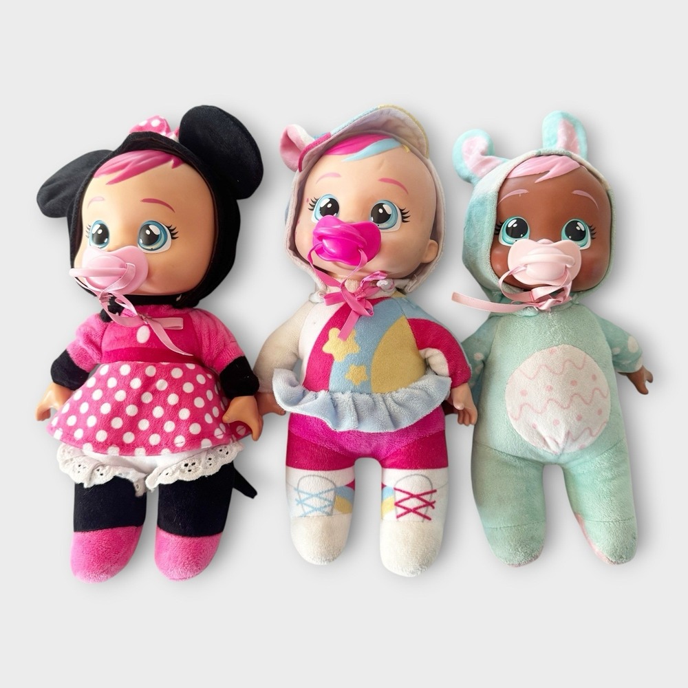 3 Cry Babies Tiny Cuddles plush dolls Minnie Mouse, Talents, Bunny Costumes 10.5